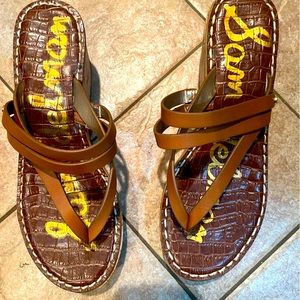 Sam Edelman brown leather thong wedges 7 1/2